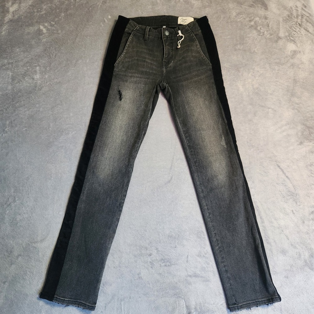 New Cosmic Blue Love Black Wash Distressed Jeans with Side Stripes Size 27